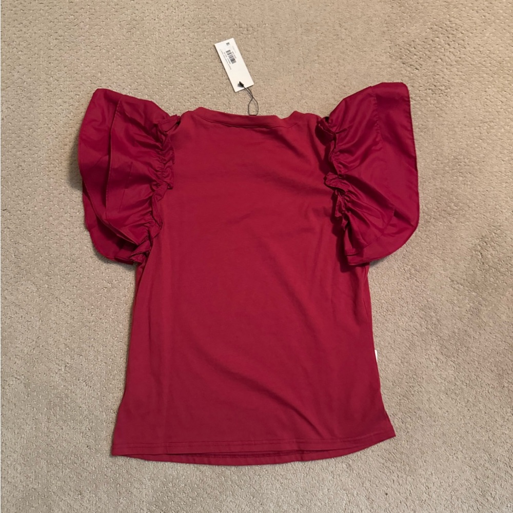 Chic crimson Ruffle Sleeve Blouse